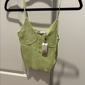 Zara Women's Light Green Ribbed Camisole